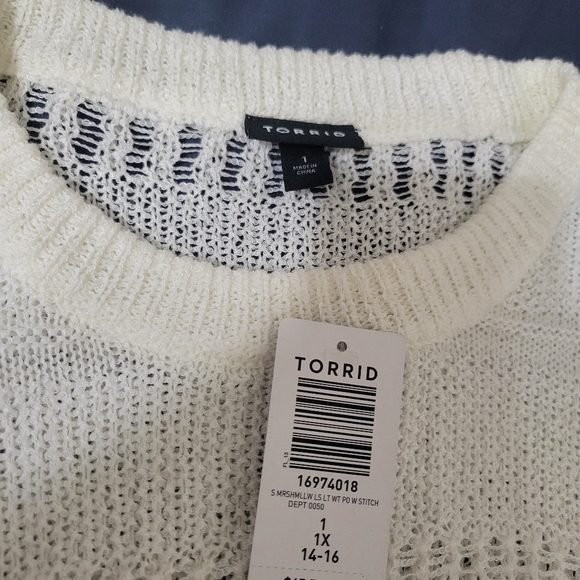 Torrid SIZE 1 EXTRA LARGE IVORY POINTELLE PULLOVER BALLOON SLEEVE SWEATER NWT - Picture 3 of 10